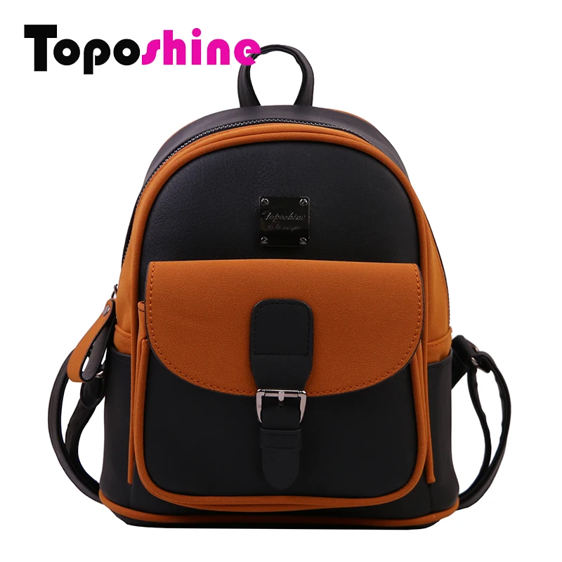 

Toposhine Scrub Leather Women Backpack Panelled Color Knapsack Bag Fashion Ladies Bag Belt Buckle Small Female Backpack 7116