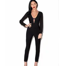 Сексуальное новое летнее Боди Черная сетка пэчворк глубокий v-образный вырез Замочная скважина современный шик женский бандажный комбинезон боди