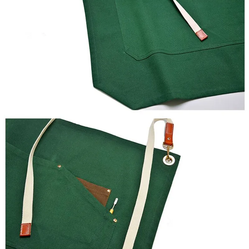 Green Brown Canvas Waist Apron Cotton Straps E21-7
