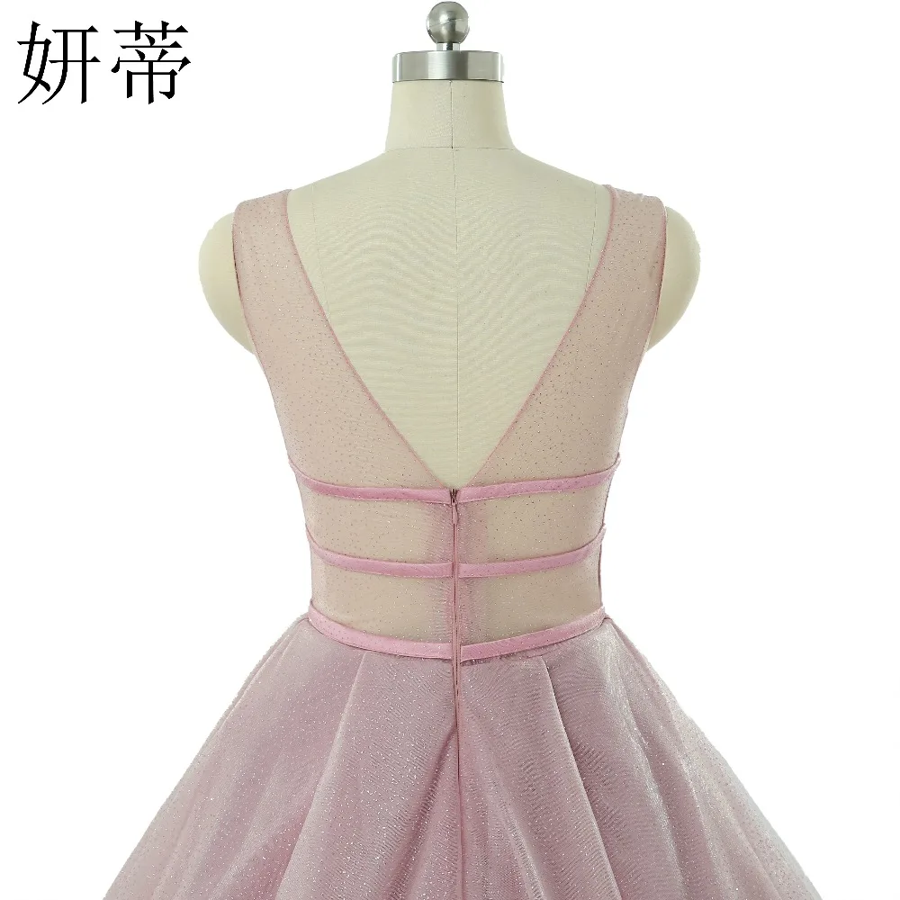 Sexy Sheer V Neck A Line Evening Dress 2017 Beading Tulle Sleeveless Backless Custom Made Prom Dresses Free Shipping long sleeve prom dresses