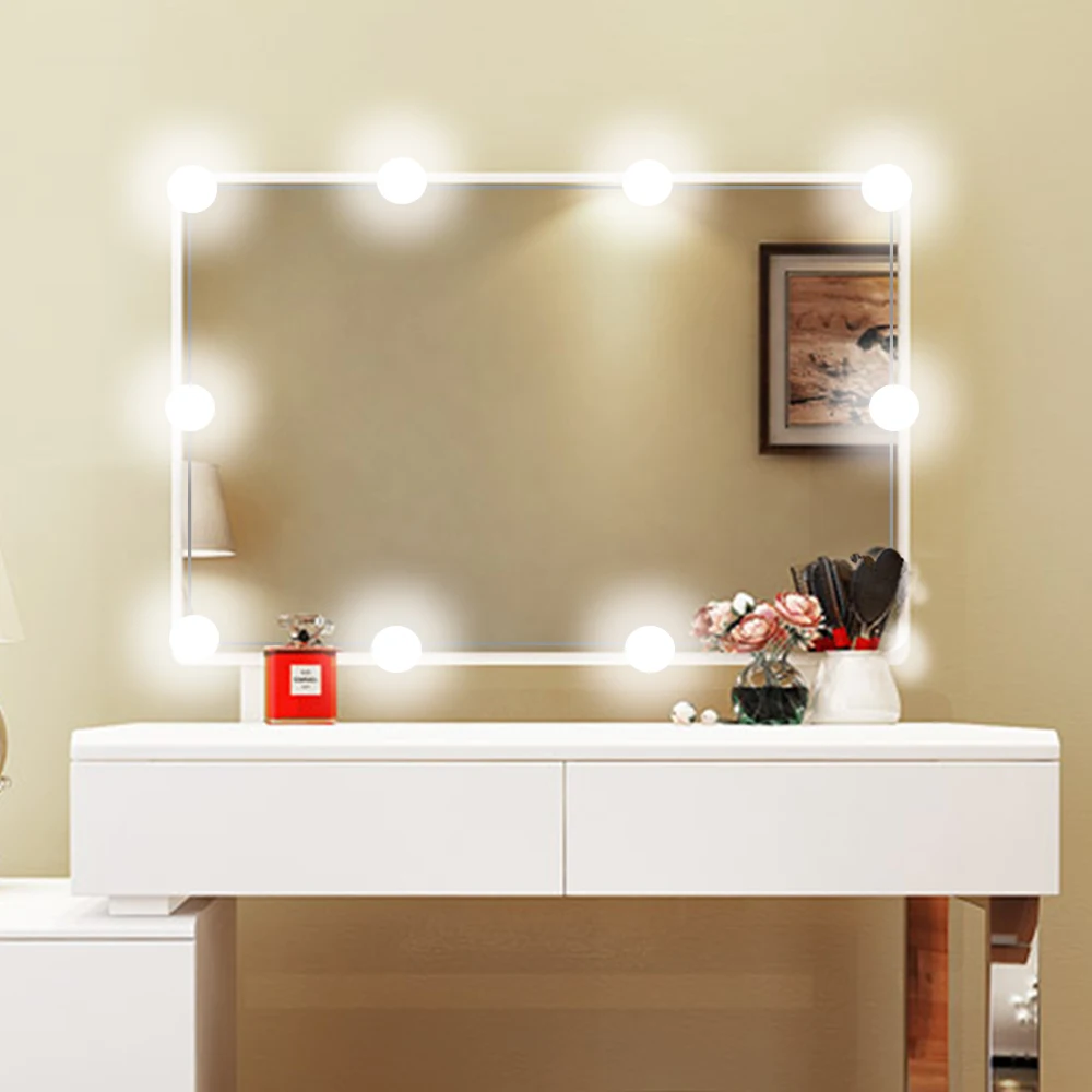 

Makeup Mirror Vanity LED Light Bulbs Kit for Dressing Table with Dimmer USB plug and 10 pcs 1200lm White Bulb, Linkable