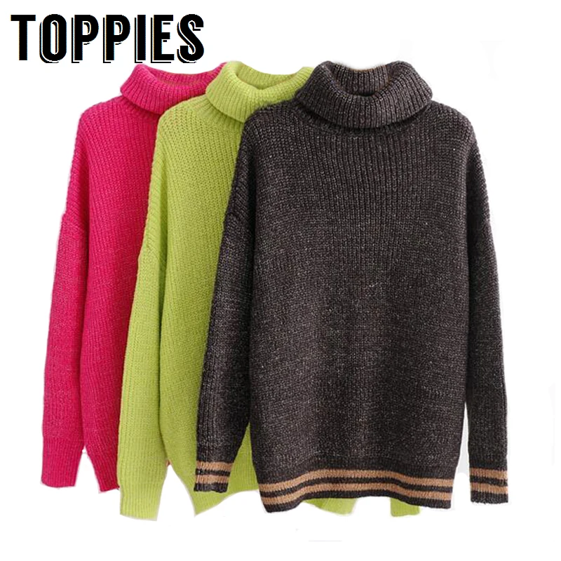 Oversized Turtleneck Sweater Jersey Mustard-Color Loose Knitted Pink Winter Hot