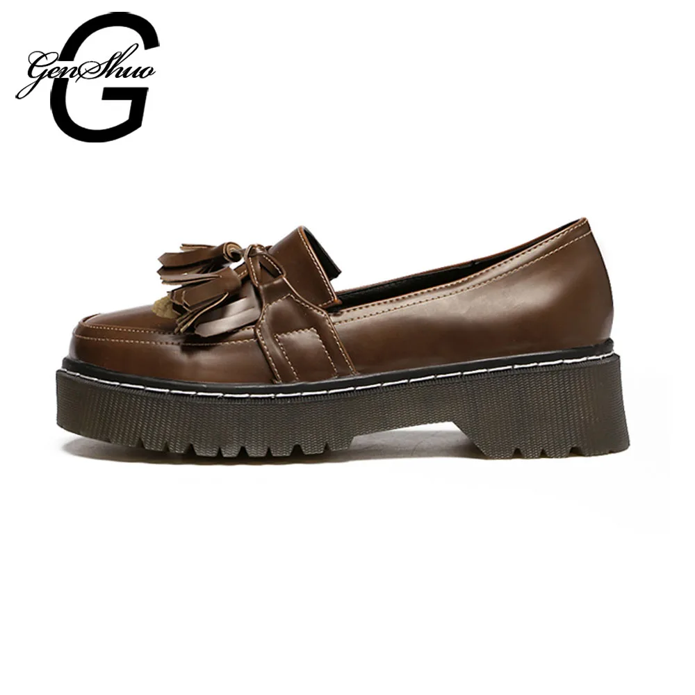 Black forme Richelieu brown Femmes Femme Plate Taille Dames Brun Fringe Appartements Nouvelle Britannique Casual Chaussures Genshuo Richelieus Automne D'été 2018 Noir n1CqOwH8xw