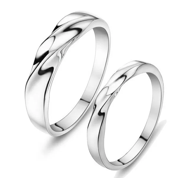 

MSF 2014 wave design 925 sterling silver + platinum plated anti-allergy lovers`couple rings free shipping