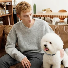 Markless вязаный свитер с v-образным вырезом для мужчин осенний пуловер и свитер для мужчин sueter hombre модный Свободный пуловер MSA8706M