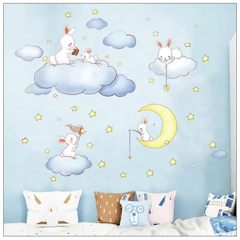 

Yhouse Cute Cartoon Wall Sticker Rabbit Star Wall Decor Cloud Kitchen Children Room Stickers Poster Decoration For Kids Supplies