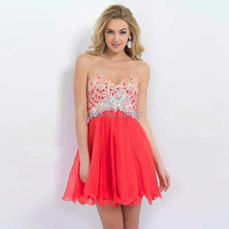 Rojo de Gasa de Colores Cristales Cortos Vestidos de Fiesta 2016 Una línea Vestidos de Fiesta