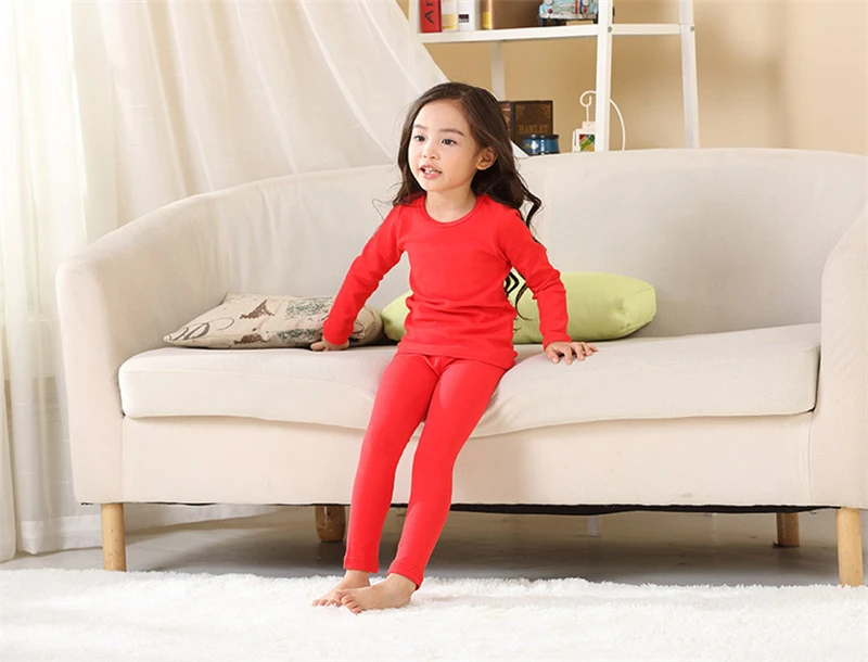 Для малышей; пижамы для девочек комплект Демисезонный Дети Твердые натуральный хлопок Длинные Нижнее белье для мальчиков с длинными рукавами, одежда для сна детские пижамы