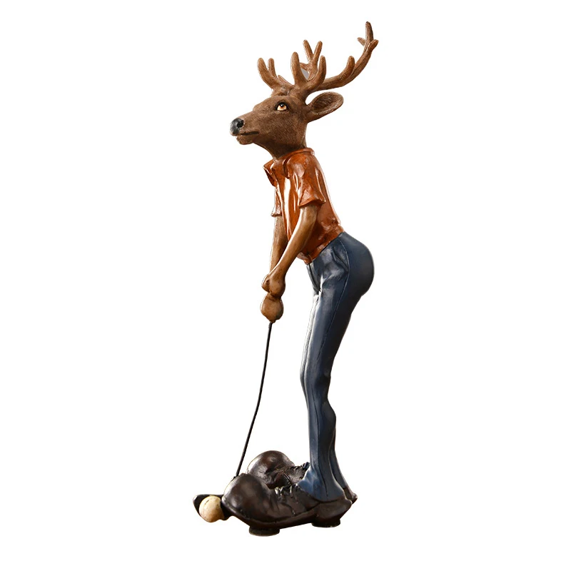 Hot Sale Play Golf Deer Figurines Creative Golf Deer Resin Craft Miniatures Wedding Home Decoration Accessories Birthday Gifts
