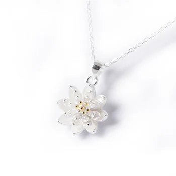 

HH 925 sterling silver necklace fresh lotus pendant fashion clavicle chain jewelry