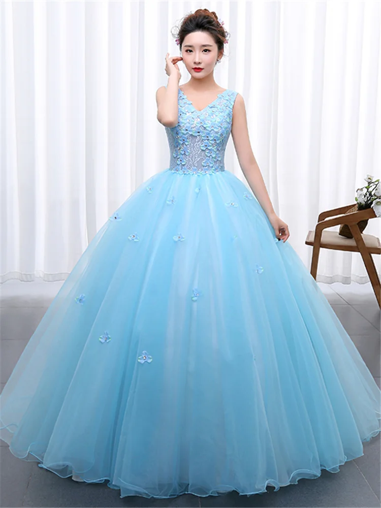 YiiYa свадебное платье размера плюс с аппликацией и круглым вырезом, Элегантное синее свадебное платье с цветами без рукавов, длинное платье CH017