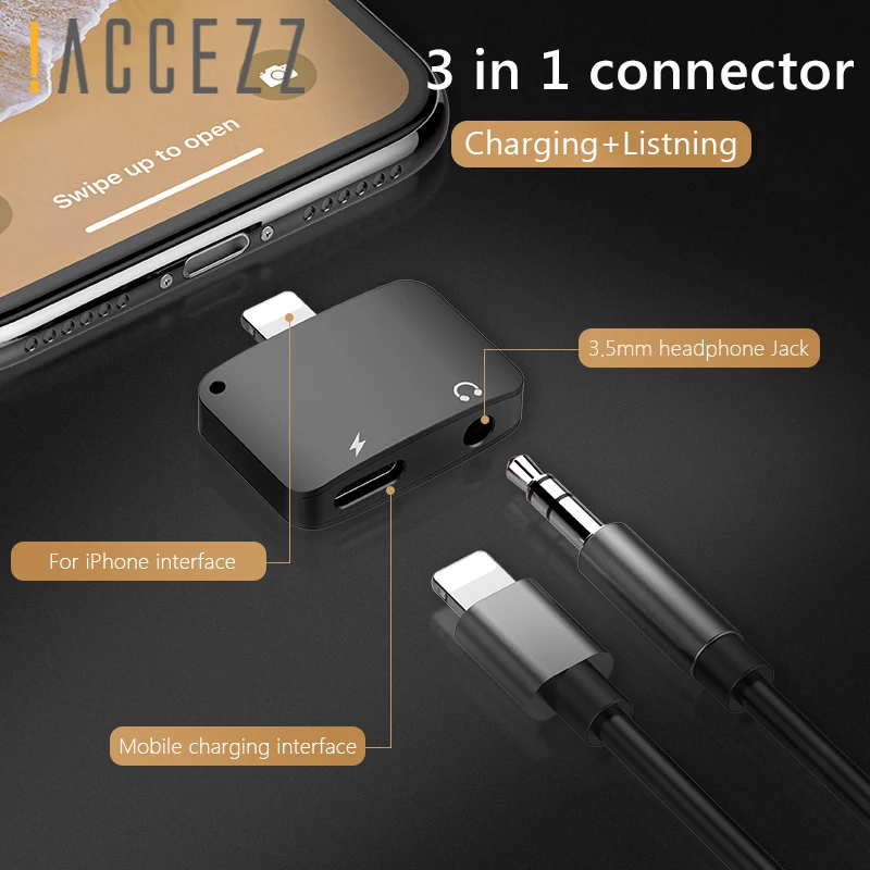 ! ACCEZZ конвертер аудио и зарядное устройство 2 в 1 для iphone X 8 7 Plus XS MAX XR разветвитель