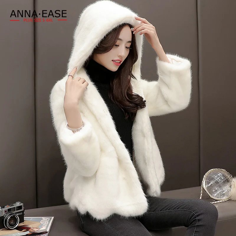 

Plus Size New Lady Fur Coat Faux Rabbit Coat And Faux Mink Fur Coat Slim Hooded Women Jacket Button Zippers