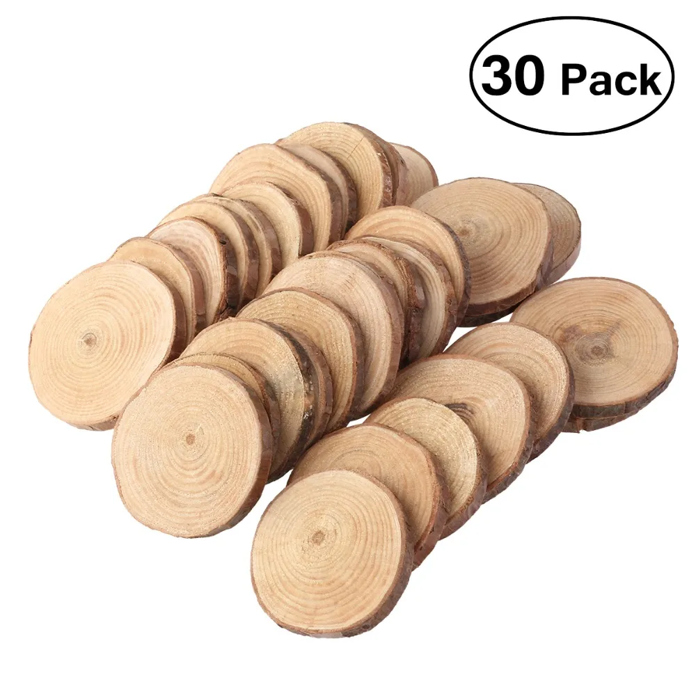 

30pcs 4-5cm Wood Slices Unfinished Natural with Tree Bark Diameter Rustic Wedding Centerpiece Disc Coasters Christmas Ornaments