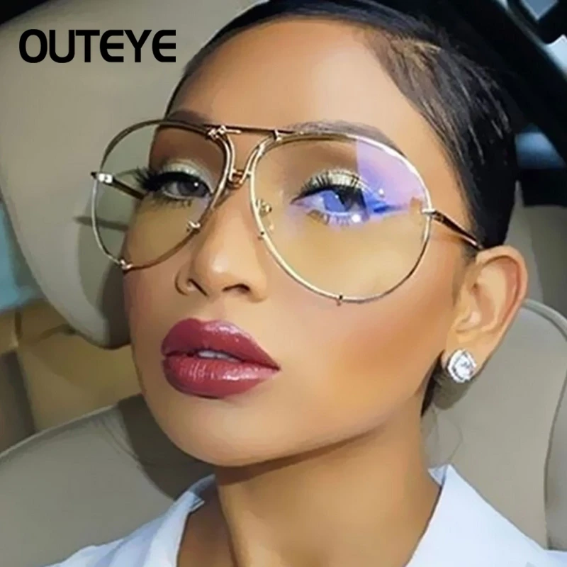 OUTEYE Oversized Sunglasses Women Men Brand Designer Big Size Oval Clear Ocean Gradient Glasses
