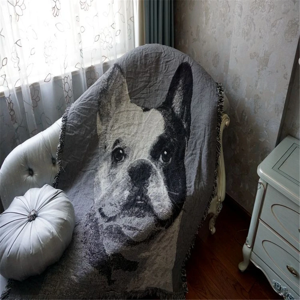 French Bulldog Heavy Cotton Knitting Blanket Home Decorative Sofa