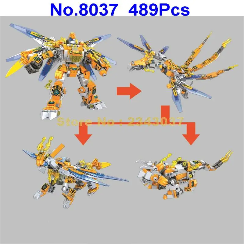 8037 489pcs 4 Shapes Deformation Robot Mech Dragon Griffin Dinosaur 1 Building Blocks Toy | Игрушки и хобби