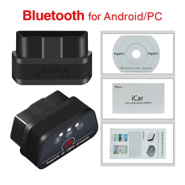 Bluetooth Vgate iCar2 ELM327 v2.1 считыватель кодов OBD2 сканер elm 327 icar 2 диагностический инструмент Android/PC крутящий момент для автомобилей OBDII - Цвет: Красный