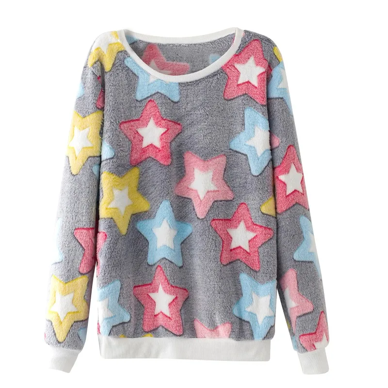 

Women Autumn Long Sleeve Sweatshirts Cute Print Solid Hoodies Sweatshirt Pullovers Round Neck Casual Female Sweatshirts