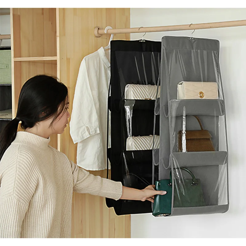 

6 Pockets Transparent storage hanging bag household tote bag Storage Organizer wall hanging wardrobe Closet Rack