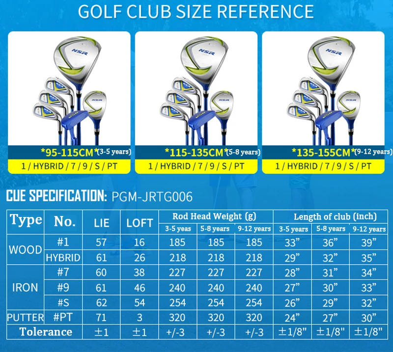 Junior Golf Club Sizing Chart