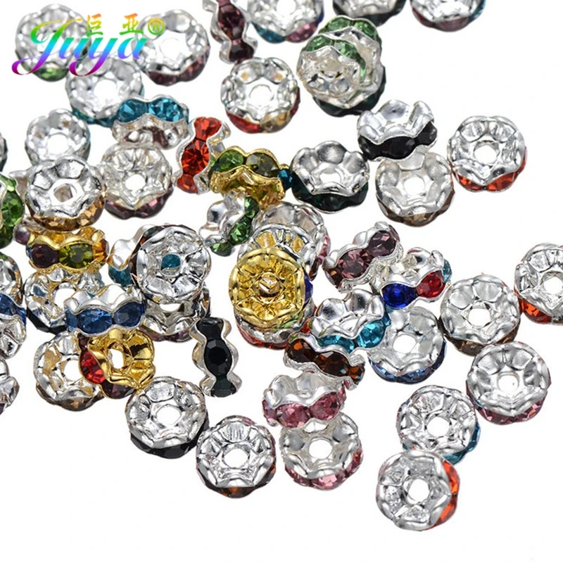 

100pcs/lot 6MM Crystal Spacers Gold/Silver Flower Rondelle Colorful Rhinestone Space Metal Beads Fit Beadwork Jewelry Making