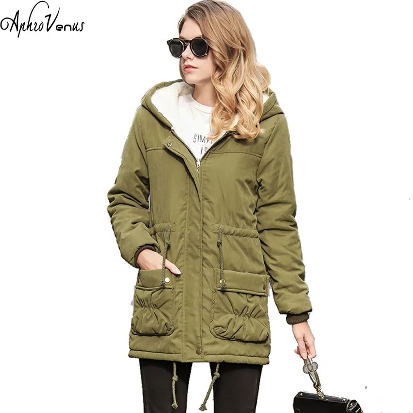 2018 New Autumn Winter Jacket Women Army Green Hooded Cotton Padded