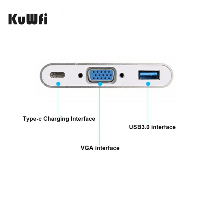 Зарядное устройство из алюминиевого сплава типа C USB 3,1 type-C к адаптеру VGA Мужской и Женский конвертер usb-концентратор зарядный порт для MacBook