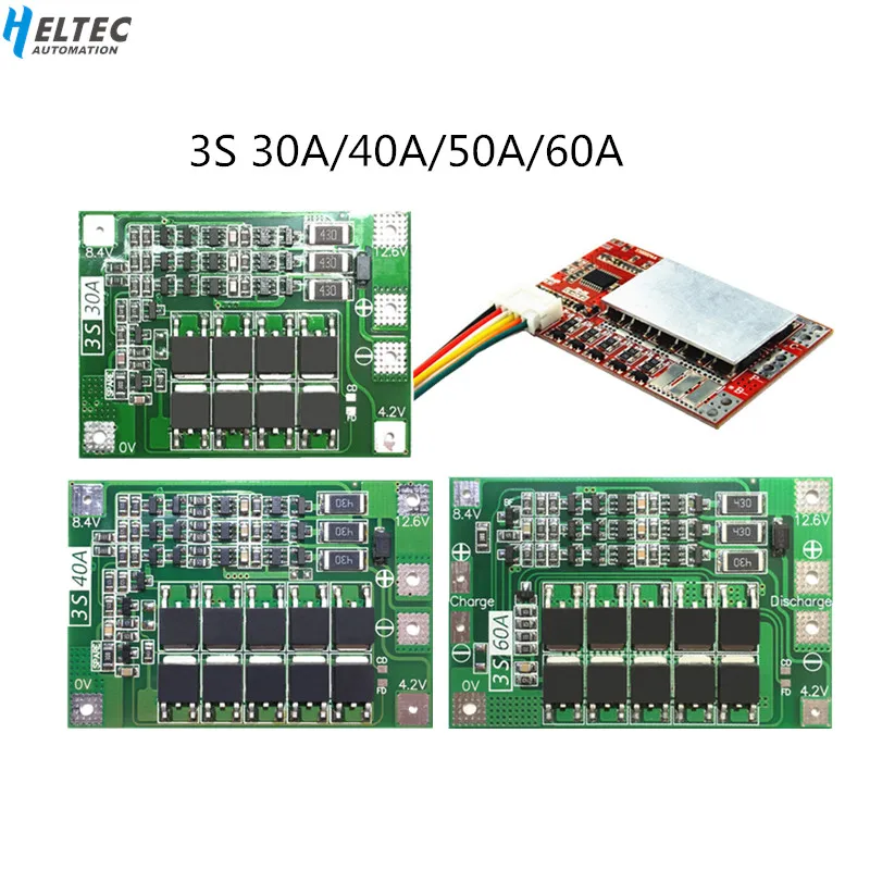 Плата BMS 18650 3S 30A/40A/50A/60A с балансиром 11 1 В 12 6 3 7 защитная плата литий ионного