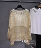 Cakucool Gold Lurex Summer Blouse Shirt Long Batwing Sleeve O-neck Hollow Out Knit Top Loose Bohemian Design Large Shirts Blusa ► Photo 2/6