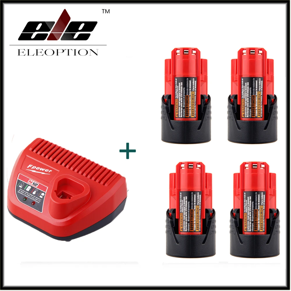 4 PCS Power Tool Battery For Milwaukee M12 48-11-2401 2510-20 48-59-1812 12V 1500mAh Li-ion Rechargeable Battery + Charger