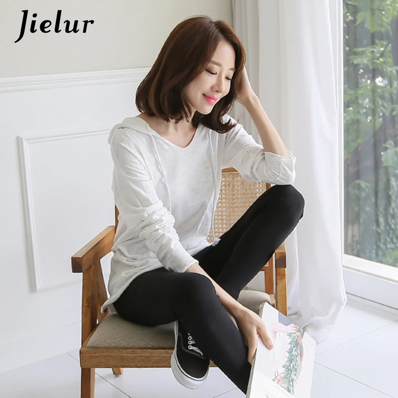 Jielur 2019 новые осенние хлопковые футболки с капюшоном женские повседневные