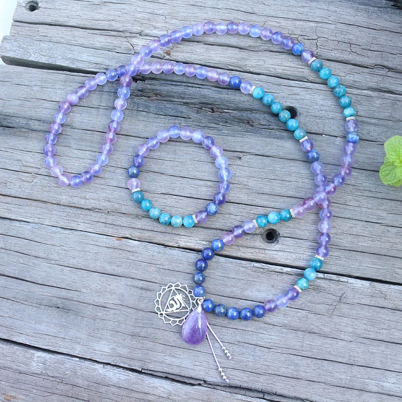 Бисер из натурального камня 8 мм Lapis Apatite Amethyst Chakra наборы джапамала духовные