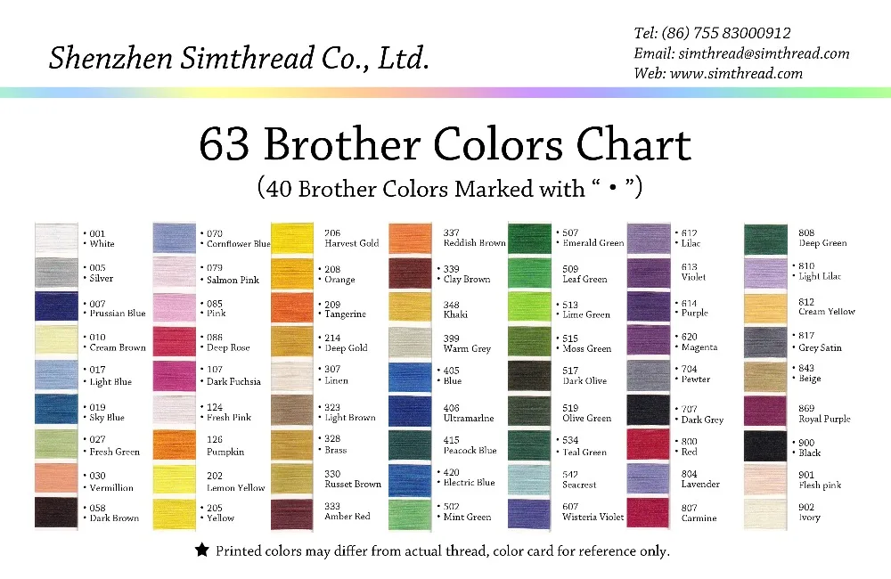 Brother Embroidery Thread Color Chart Brother Embroidery Thread Color Chart