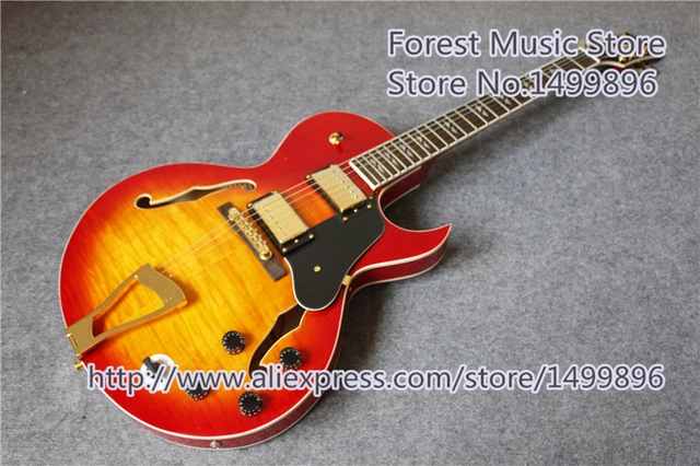 Best price at $318 Cheap Chinese CS Cherry Sunburst Finish Hollow Maple Guitar Body ES Electric Guitars With Gold Hardware For Sale