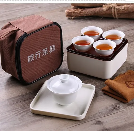 

Chinese Travel Kung Fu Tea Set Ceramic Portable Teapot Porcelain Teaset Gaiwan Tea Cups of Tea Ceremony Tea Pot With Travel Bag