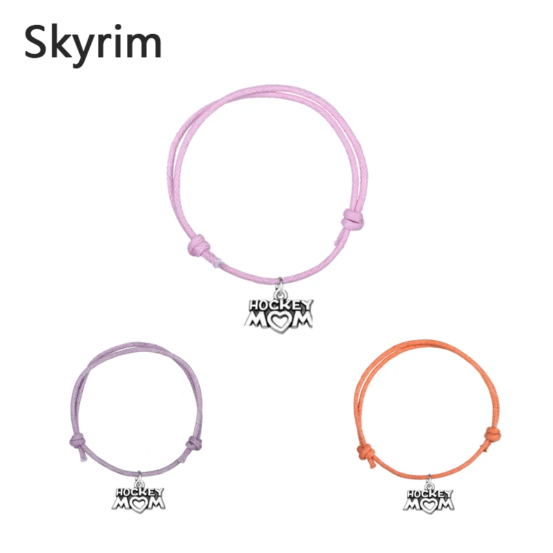 Skyrim 10pcs/lot Hockey Mom Alphabet Charm Wax Cord Adjustable Bracelets For Women Eight Colors Choices Fashionable Design 