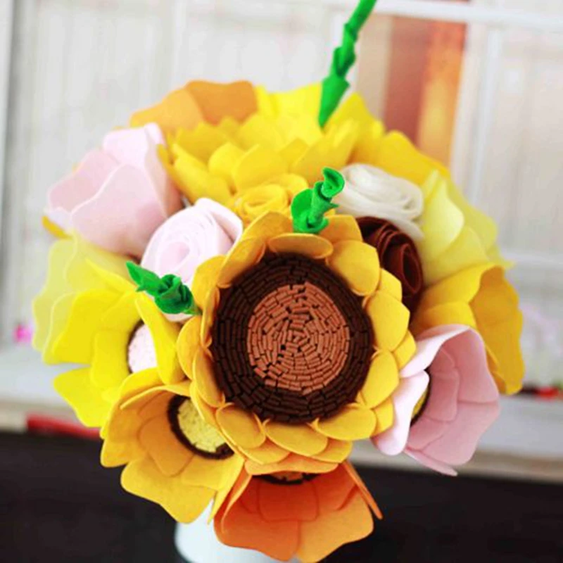 

Sunflower Bride Bouquet Felt DIY Package Wedding Decoration Flowers Weeding Bouquet Felt Sewing Craft For Gift