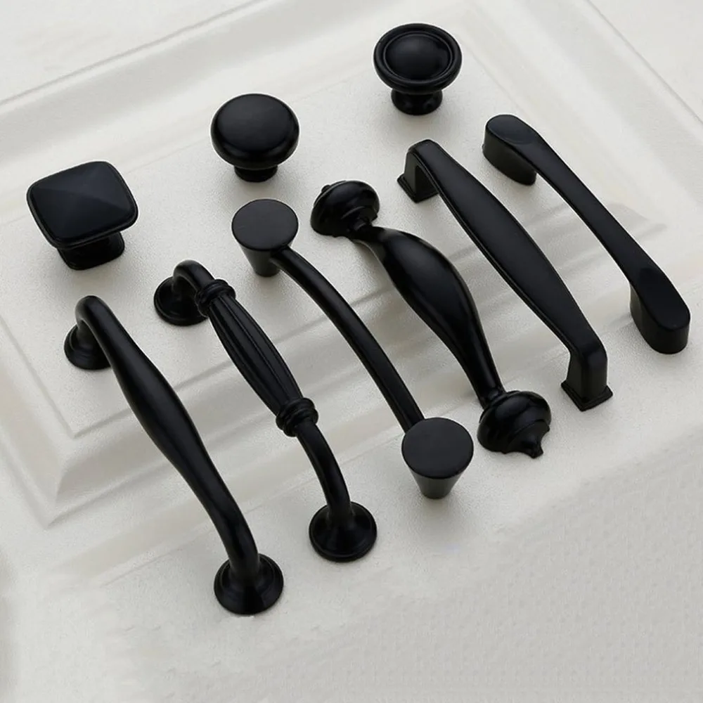

Euro-style Zinc Alloy Matte Black Cabinet Drawer Door Handle Kitchen/Bathroom/Wardrobe Knob Door Hardware Black Door Handles