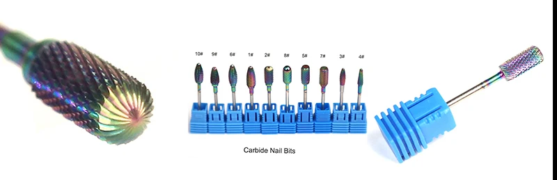 2 шт./лот 10 типов радужных карбид вольфрама для заусенец Нано покрытие ногтей сверла металлические Биты