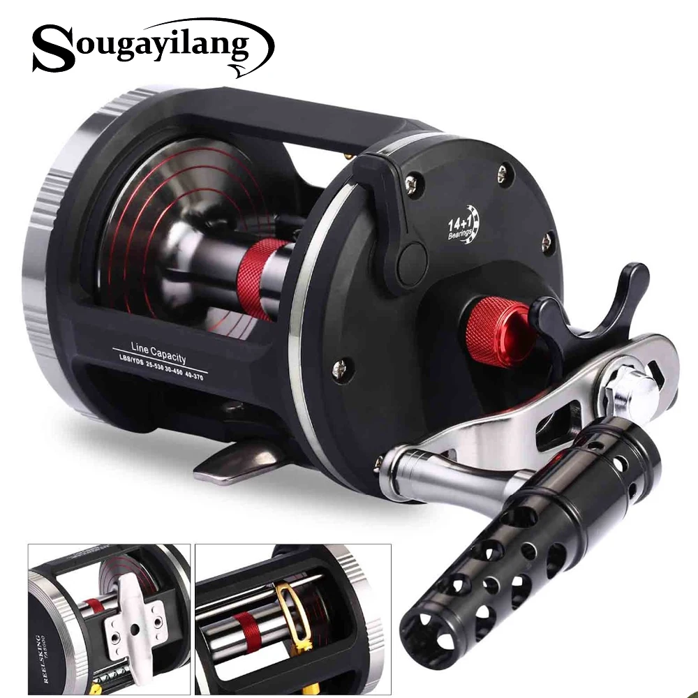 Sougayilang قوي التصيد بكرة الصيد معالجة 14 + 1BB اليد اليمنى صب البحر الصيد بكرة Baitcasting بكرات لفائف دي Pesca