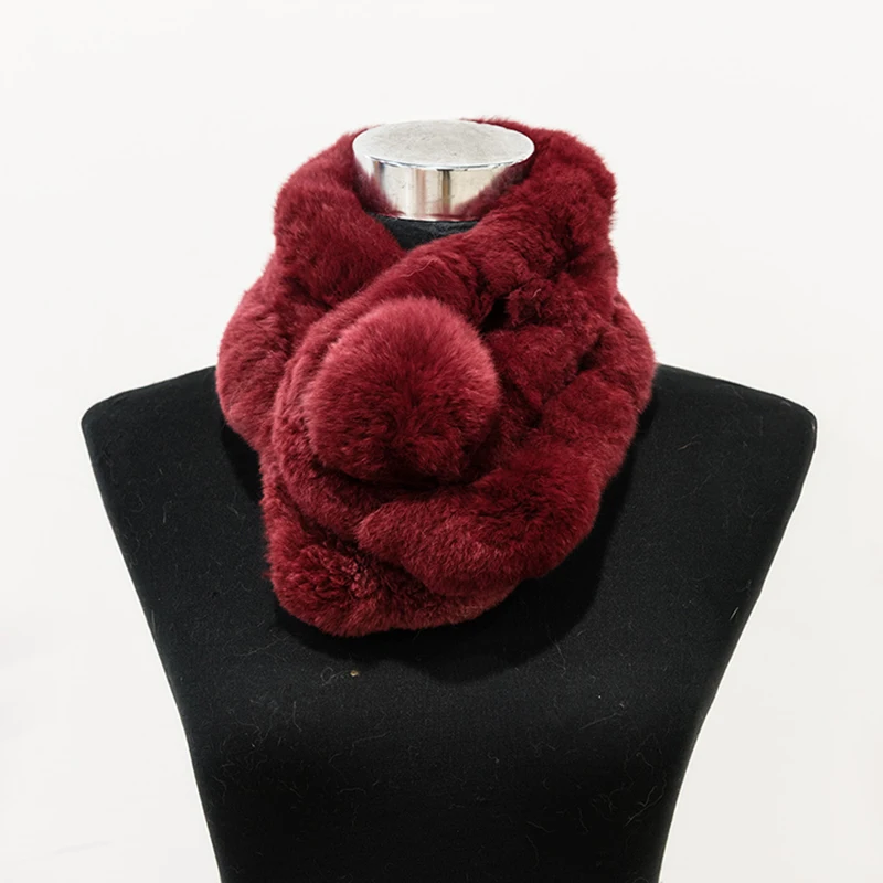  Women Fur Scarf Ball Winter Real Rex Rabbit Fur Scarves Collar Female Warm Neck Color Pompoms cachecol  (3)
