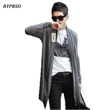 Long Mens Cardigans Paragraph Cloak Korea Knitted Thin Cardigan Cloak Mens Cardigans Sweater for 2017 Black Grey XXL