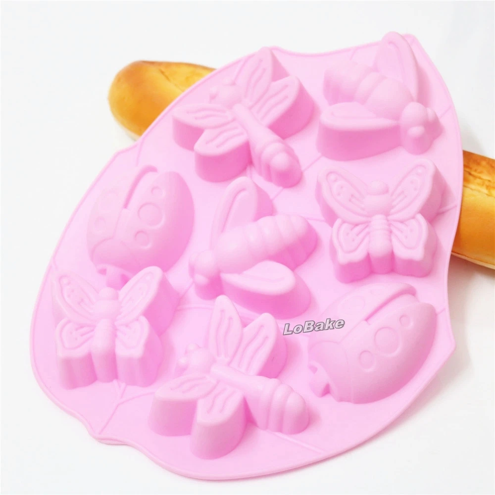 

New arrivals 8 cavities butterfly bee dragonfly insect shape silicone cake mold chocolate fondant candy for bakery decoration