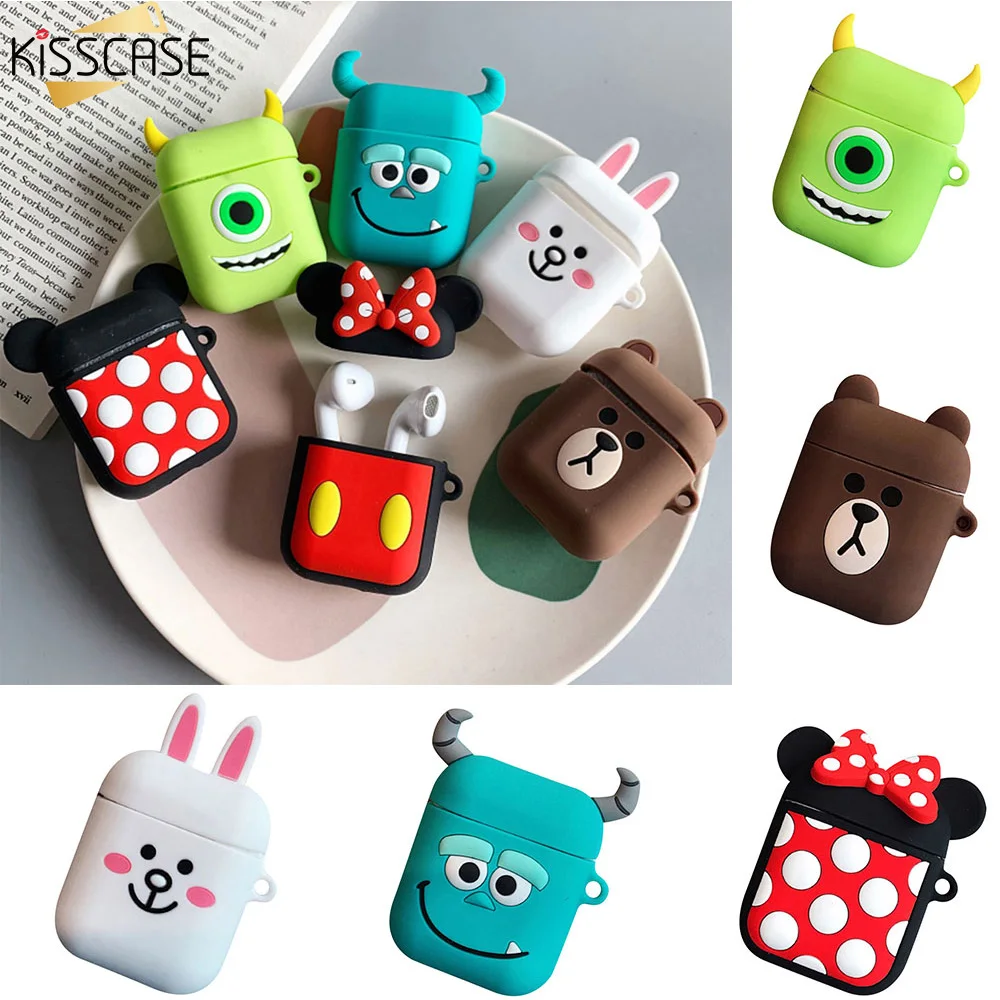 KISSCASE силиконовый защитный чехол для наушников с милым мультяшным рисунком