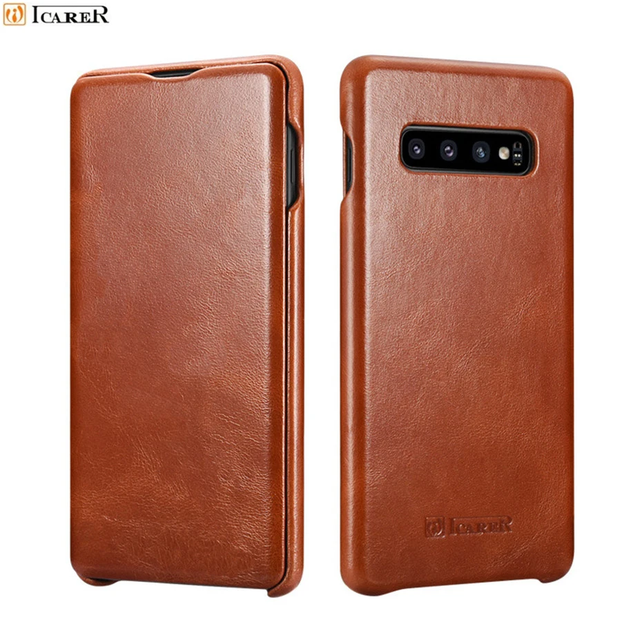 ICarer для Samsung Galaxy S10 Plus чехол из натуральной кожи S9 S8 Note 8 Note9 Ретро изогнутый край