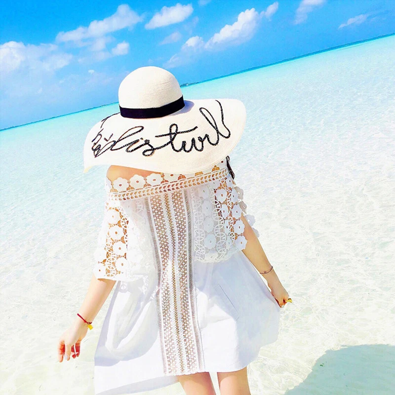 Шляпа от солнца не беспокоить письмо широкие полями летние шляпы для женщин анти-УФ складной соломенная шляпа пляж море женские шапки