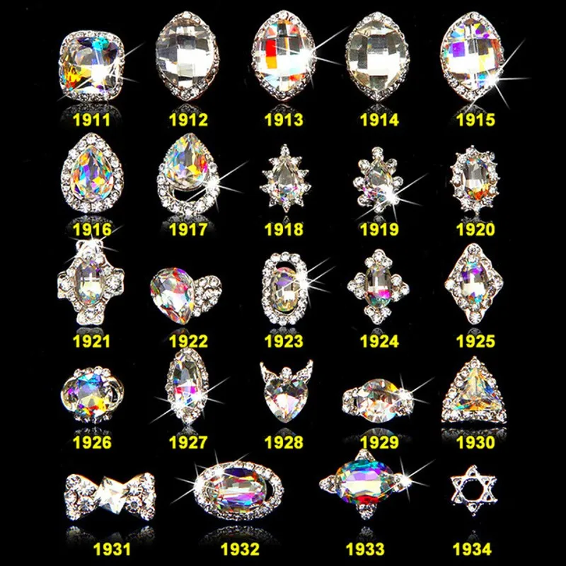 

100PCS/lot 3D Nail Jewelry 24 Designs Nail Art Big Diamond Rhinestones Shiny Alloy Jewelry Nail Polish Decoration Accessory 1911