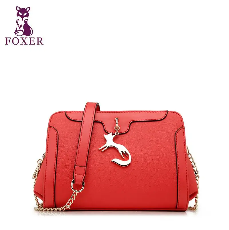 

2017 New FOXER brand women leather bag fashion high quality women simple shoulder messenger cowhide platinum small bag