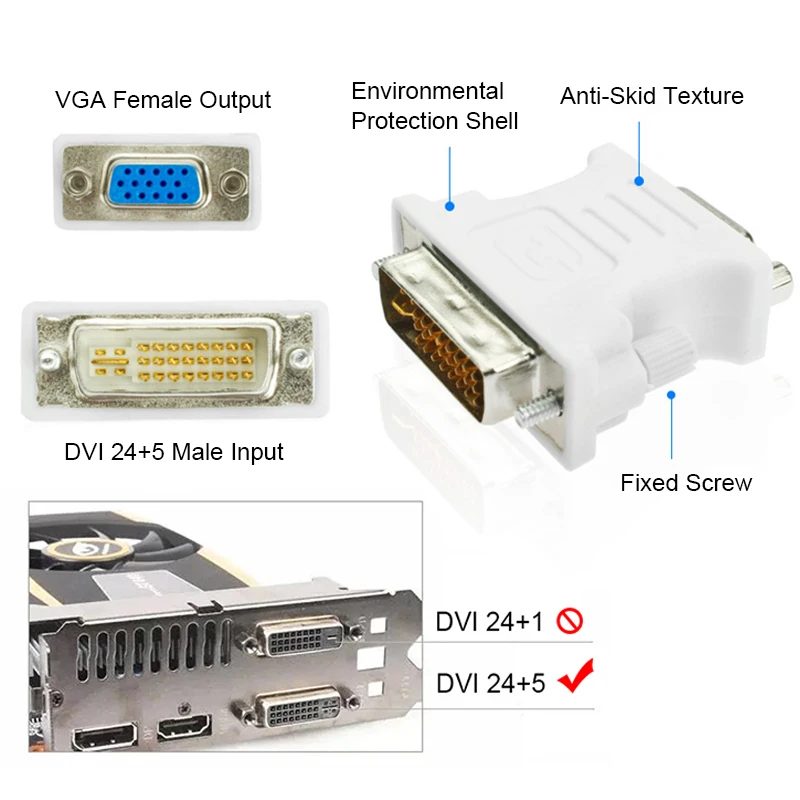 EGRINCY 1080P DVI-I 24+ 5 к VGA адаптер DVI Мужской к VGA Женский конвертер цифровой видео кабель адаптер для ПК, мониторы и ТВ-проектор